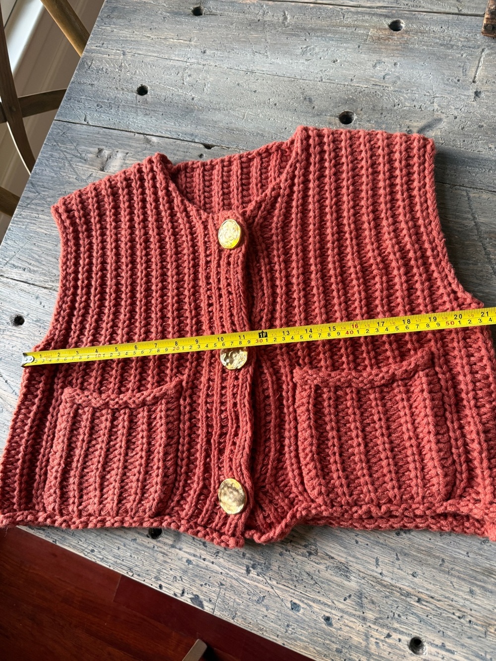 Handknit Button-Front Vest - Rust - Picture 5 of 9